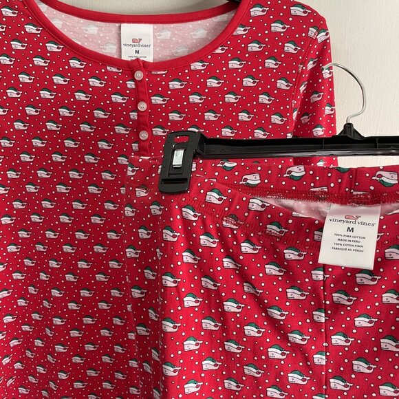 Vineyard Vines Holiday Santa Whales Long Pajama Sleep SET Size M Red Cotton PJs - Picture 5 of 13